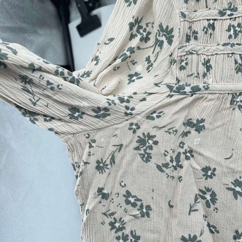 Maurices Large Oatmeal Floral Peasant Top Ruffle V-Neck Long Sleeve 100% Rayon - Picture 7 of 14